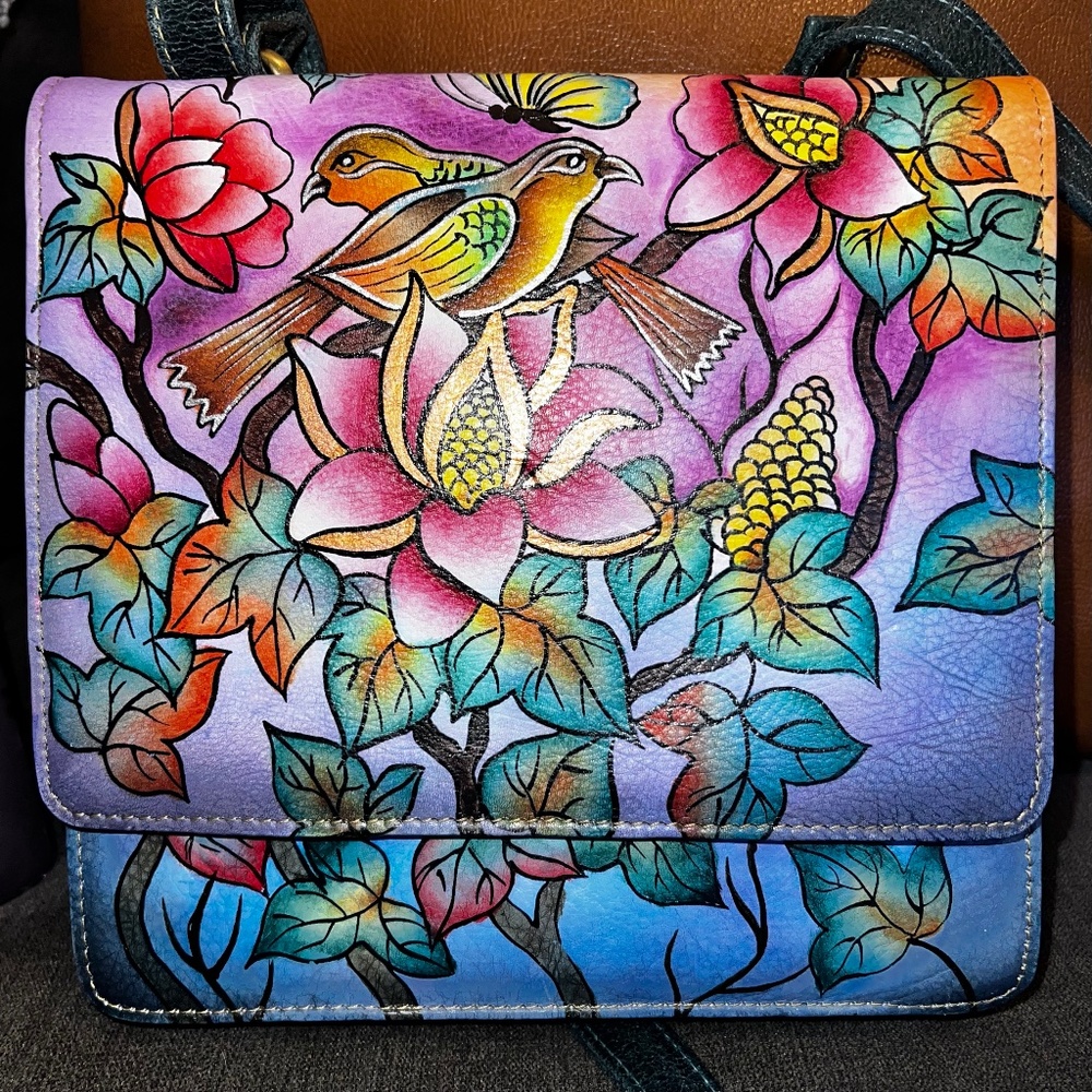 Original by Sharif Hand Painted Leather Bird Floral Crossbody & Wallet - Picture 5 of 14